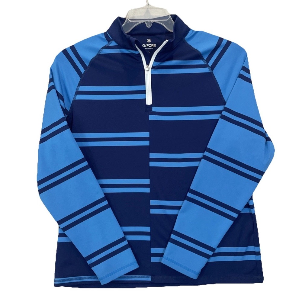G/Fore Offset Stripe 1/4 Q Zip LARGE Pullover Colorblock Blue Mens EUC Fast Ship